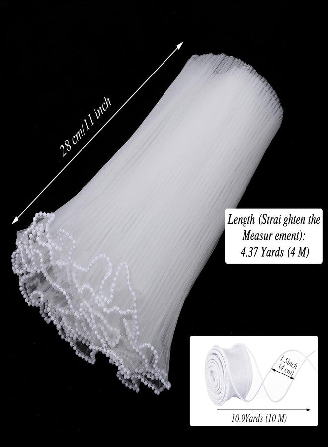 woric 4.37 Yards White Flower Bouquet Wrapping Paper with 10 Yards White Ribbon, Pearl Edge Wrinkled Floral Wrapping Mesh Paper for Valentine's Day Florist Supplies Wedding Party Favor Decor - Image 2